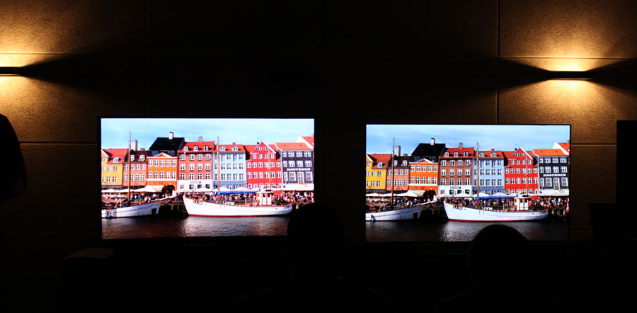 LCD til venstre vs. OLED til højre