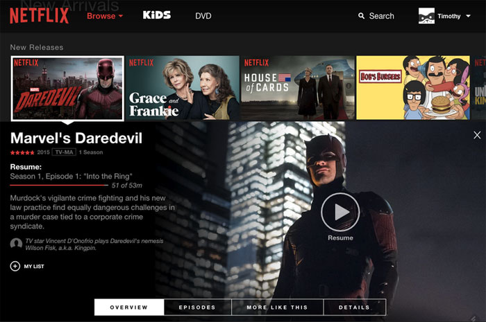 Ny Netflix web interface